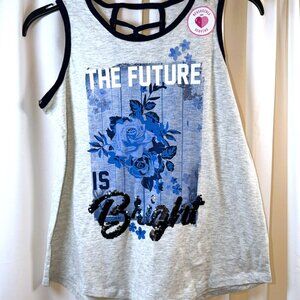 NWT Girls Justice Light Gray/Navy Blue Tank Top w/Reversible Sequins 14/16 Plus